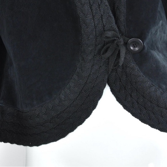 Coldwater Creek Black suede leather coat jacket size L Cable Knit  Accents - Picture 4 of 7